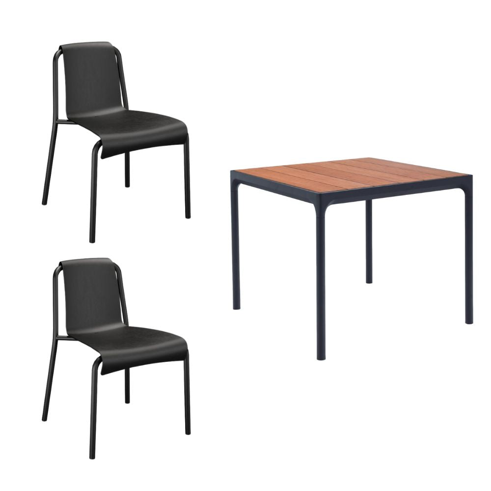 Four Square Table (90cm) with 2 Nami Chairs - Black