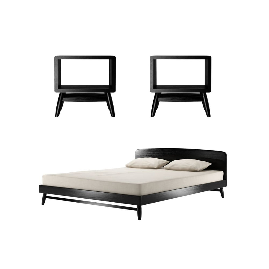 Twist King Bed with 2 Twist Bedside Tables | Satin Black