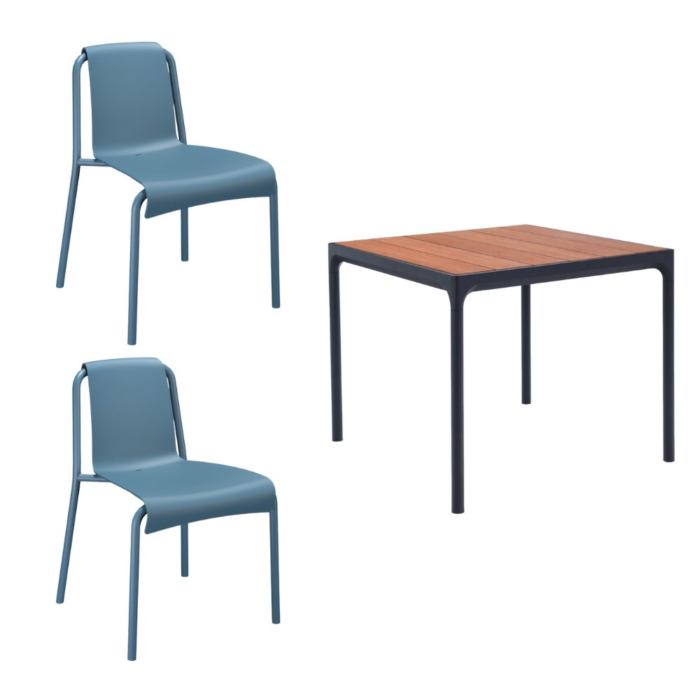 Four Square Table (90cm) with 2 Nami Chairs - Sky Blue