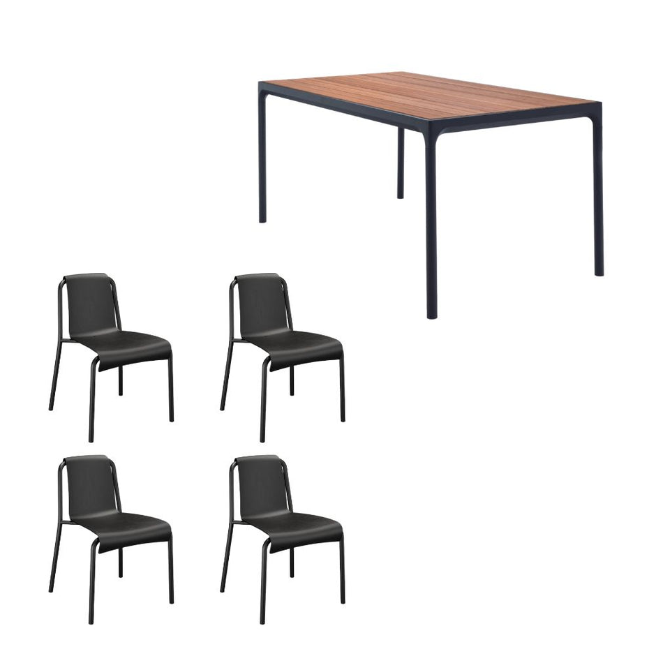 Four Bamboo Table (160cm) with 4 Nami Chairs - Black