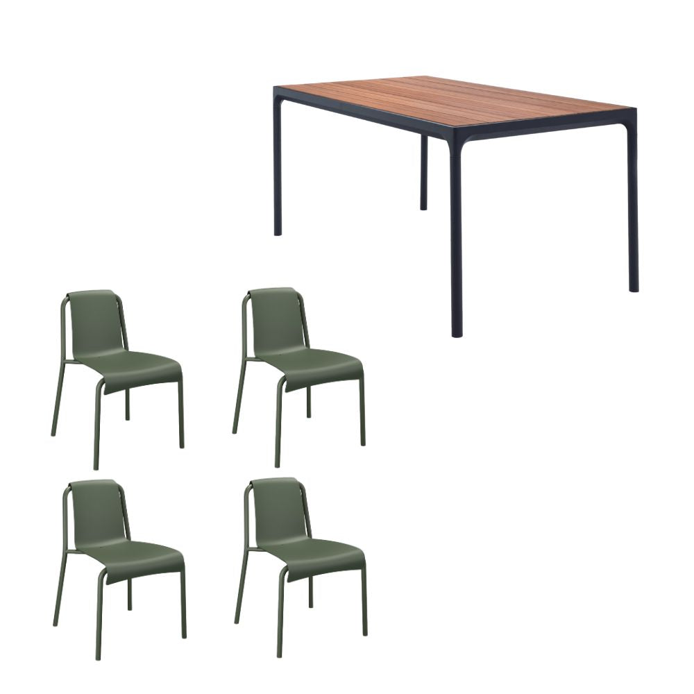 Four Bamboo Table (160cm) with 4 Nami Chairs - Olive Green