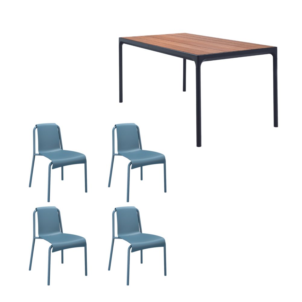 Four Bamboo Table (160cm) with 4 Nami Chairs - Sky Blue