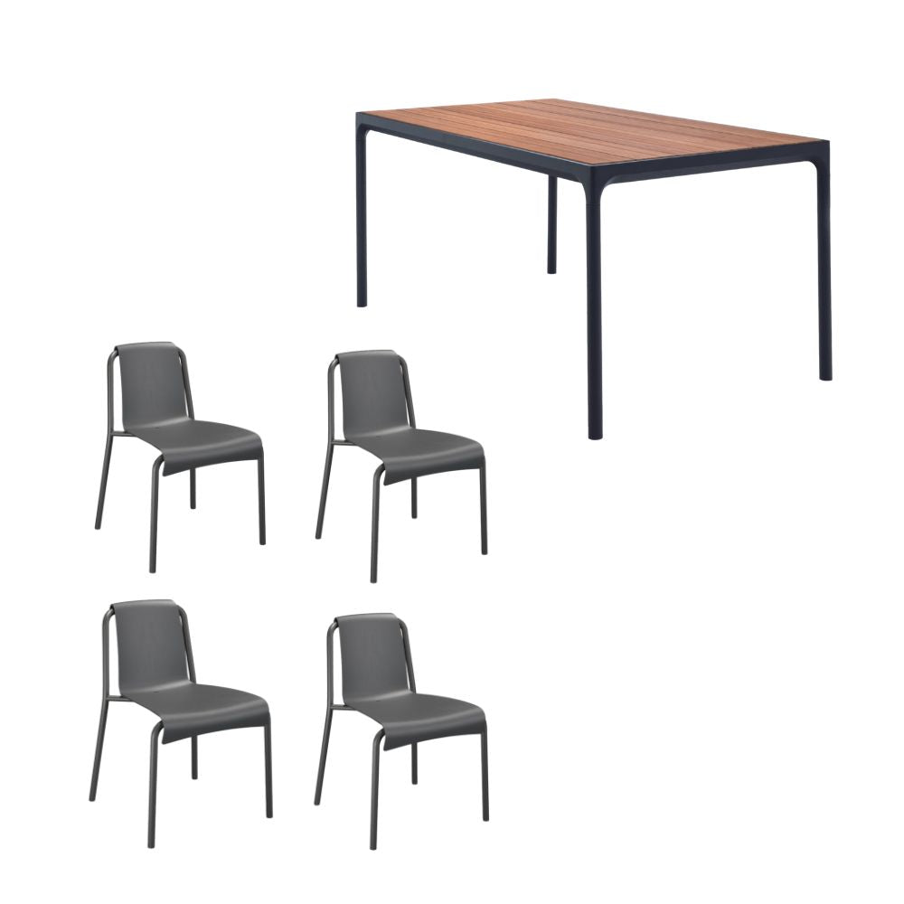 Four Bamboo Table (160cm) with 4 Nami Chairs - Dark Grey