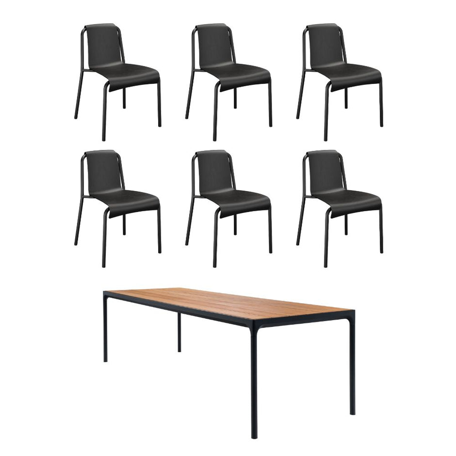 Four Bamboo Table (210cm) with 6 Nami Chairs - Black