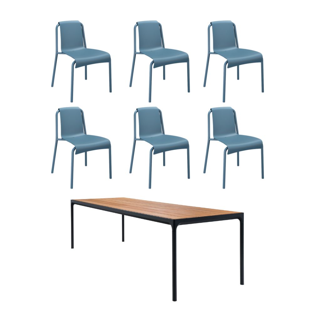 Four Bamboo Table (210cm) with 6 Nami Chairs - Sky Blue