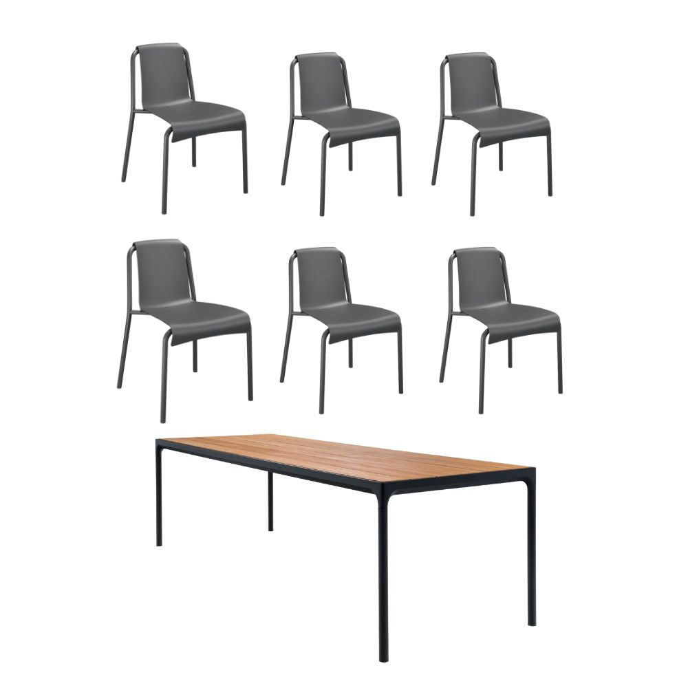 Four Bamboo Table (210cm) with 6 Nami Chairs - Dark Grey