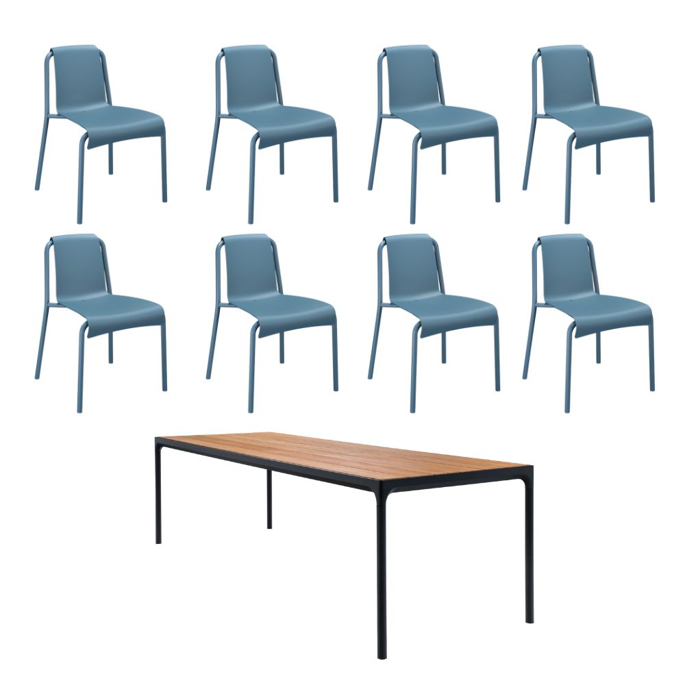 Four Bamboo Table (270cm) with 8 Nami Chairs - Sky Blue