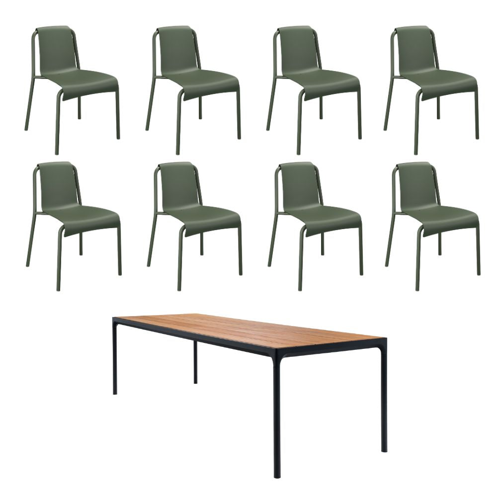 Four Bamboo Table (270cm) with 8 Nami Chairs - Olive Green