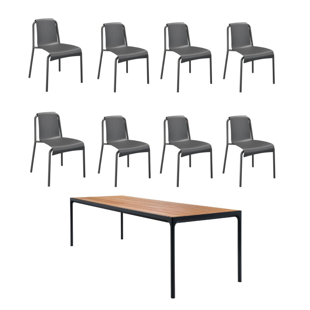 Four Bamboo Table (270cm) with 8 Nami Chairs - Dark Grey