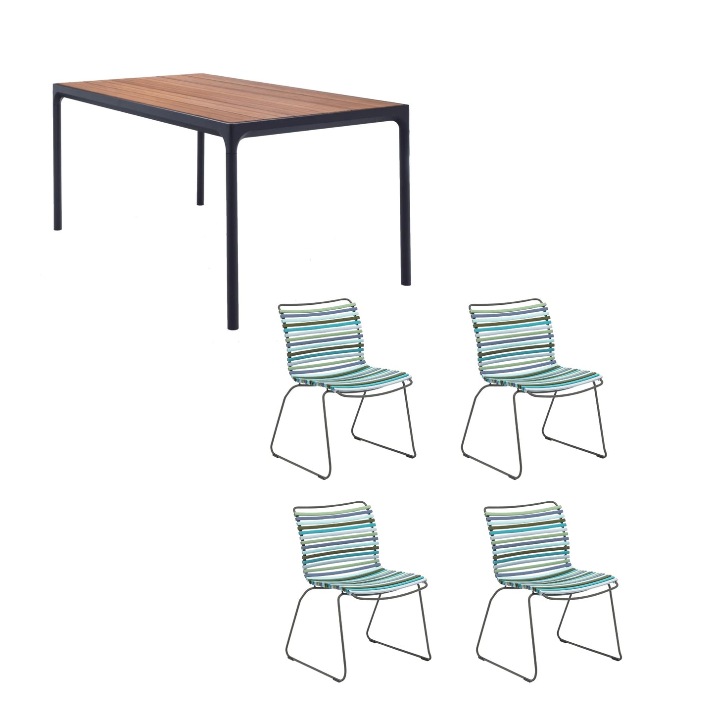 4 Seater Click & Four Outdoor Dining Set - Multicolour Blue Stripe