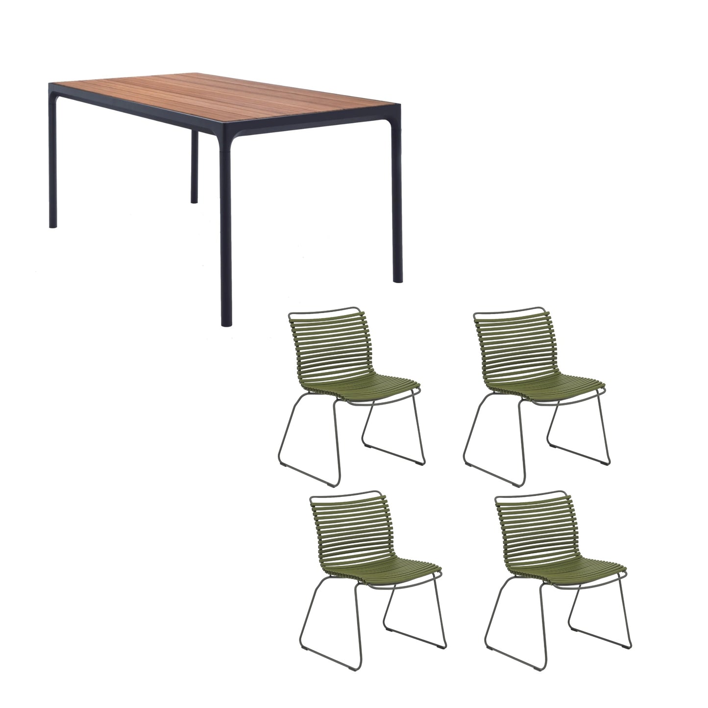 4 Seater Click & Four Outdoor Dining Set - Olive Green