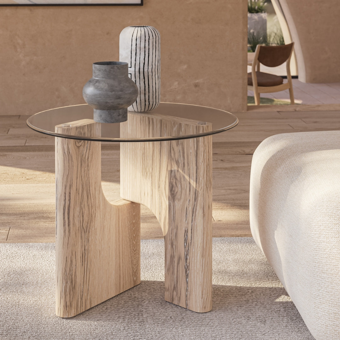 Floema End Table with glass top