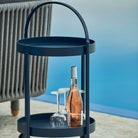 Blue outdoor bar cart 5002AB_3 with wine & glasses