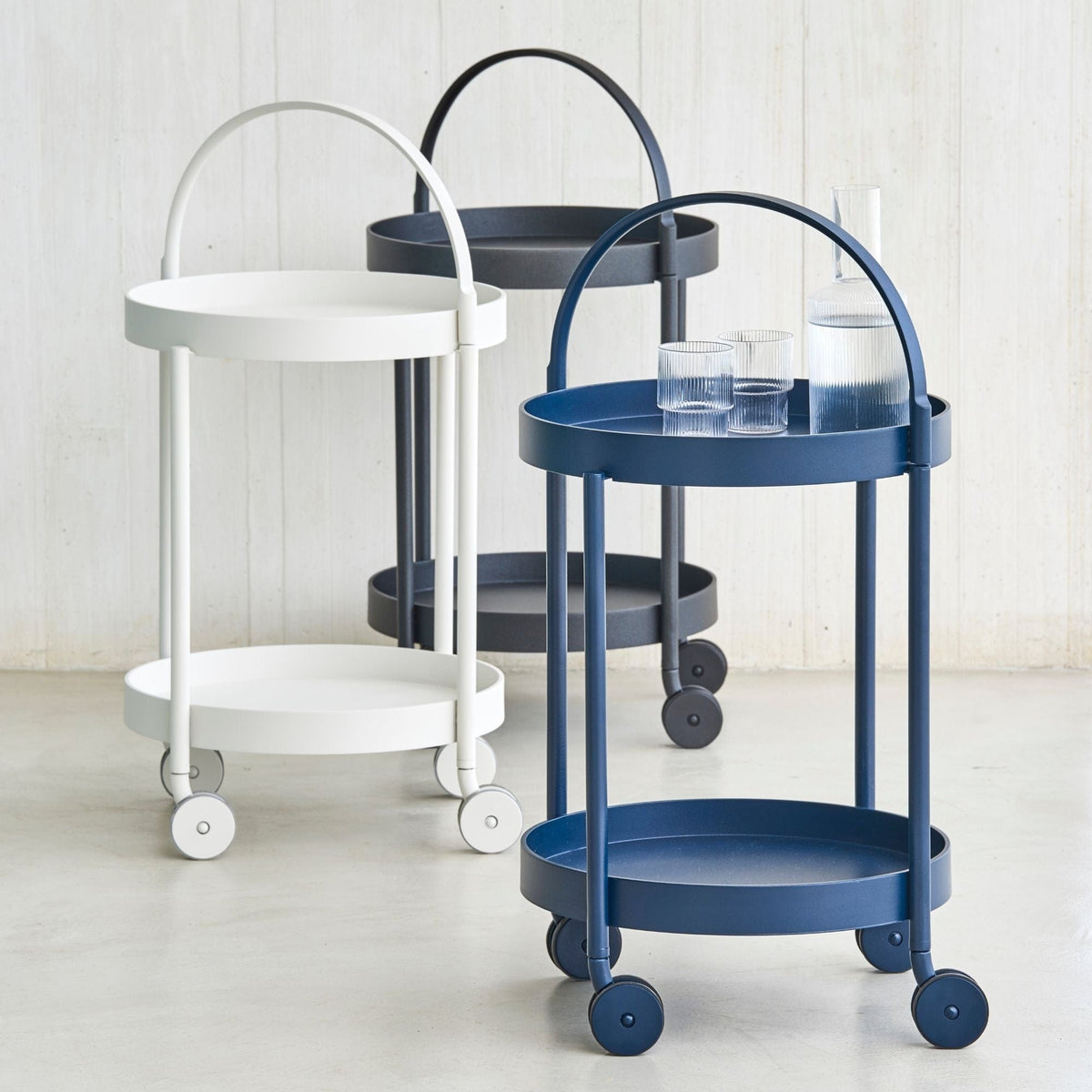 5002AW_5 Rolling Side Tables in White, Gray & Blue