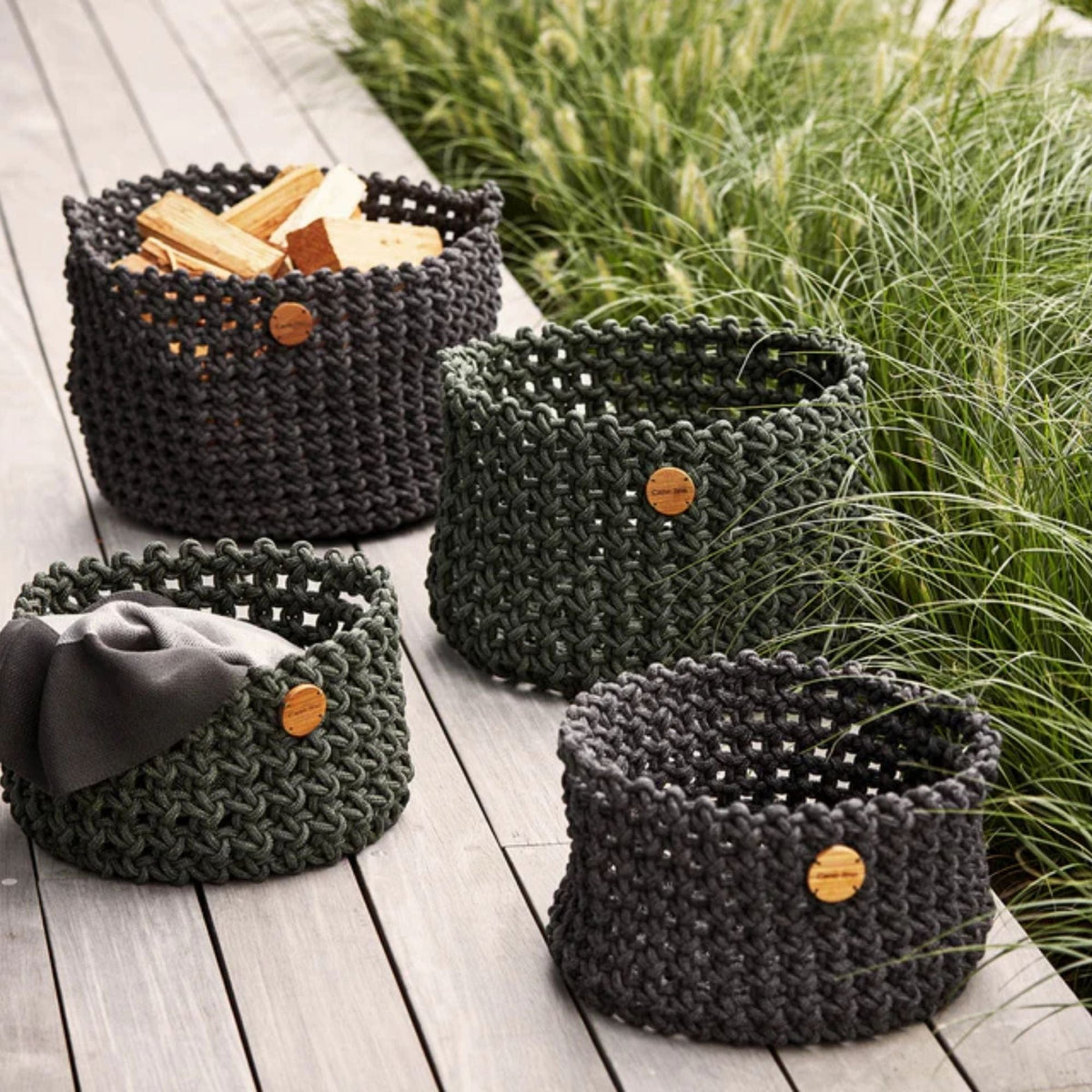 Set of four decorative woven baskets