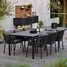 Outdoor dining set 5417RODG_4_2 with black table and chairs.
