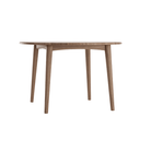 Wooden round table with four legs.