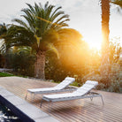 5569LI_2 - Two outdoor lounge chairs by pool, palm trees, sunshine