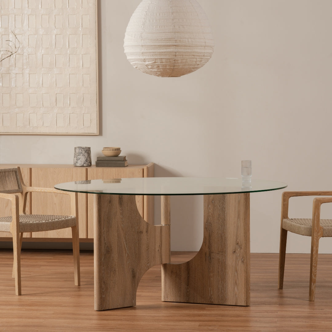 Floema Round Dining Table with Glass Top
