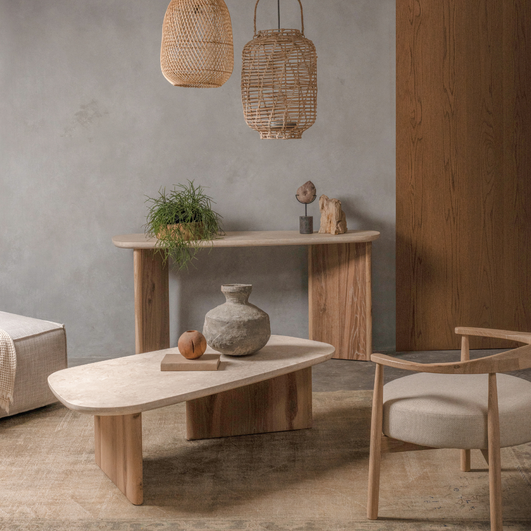 Montaro Console Table with Top Cream Marble - Natural