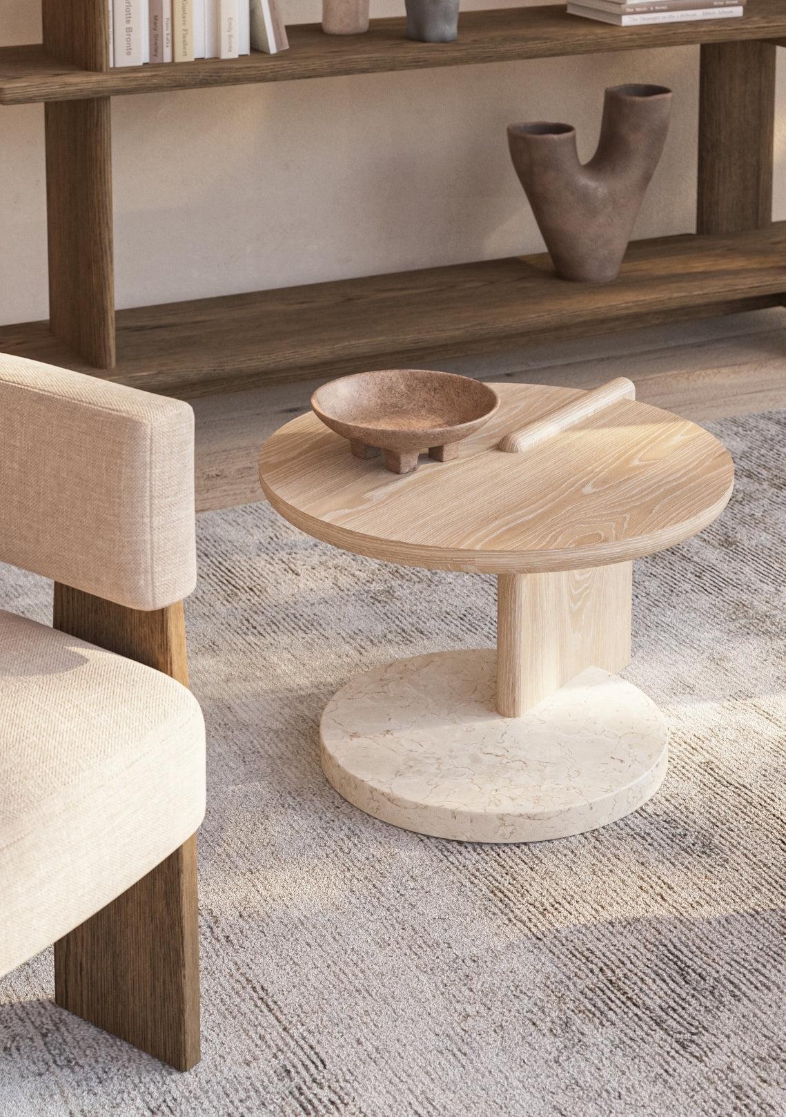 Leo Small Coffee Table - Oak End Grain - Creme Marble