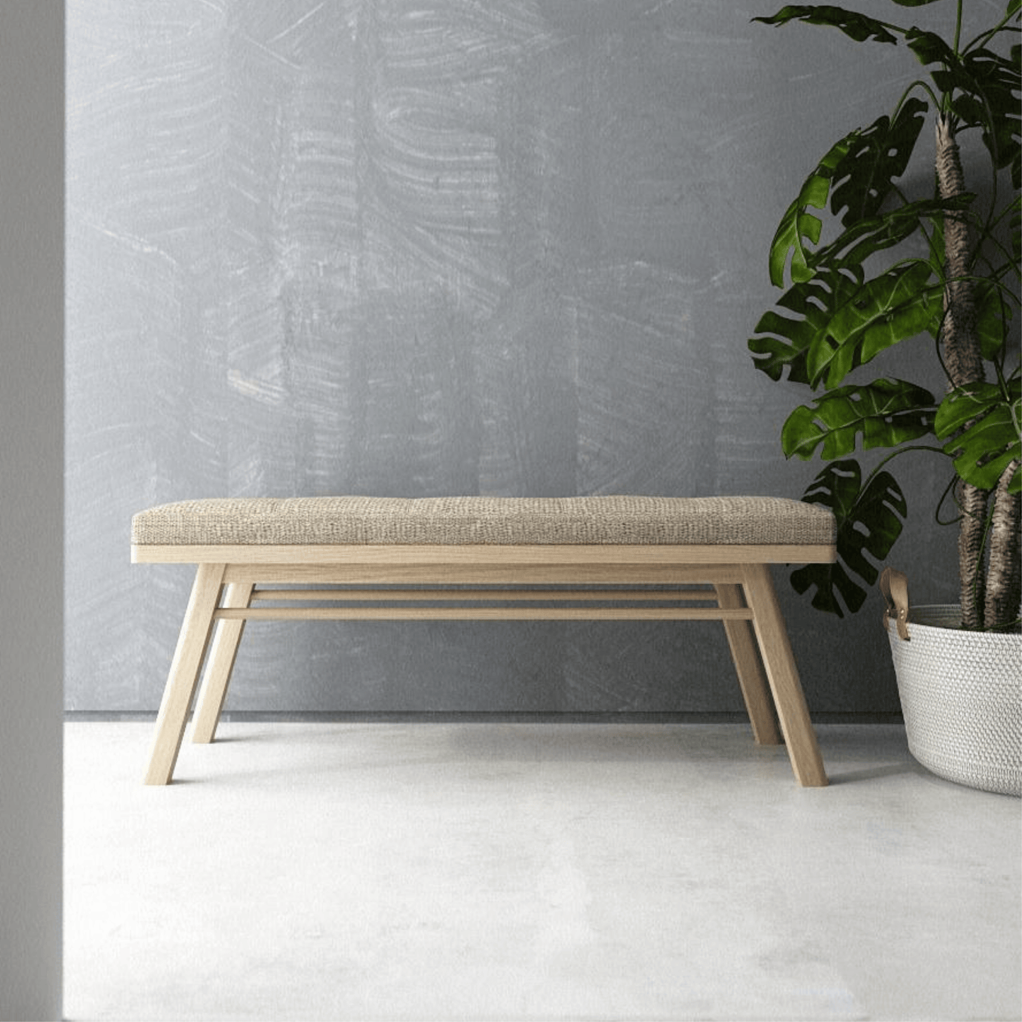 Bench with neutral cushion and plant - 6_d80bfc05