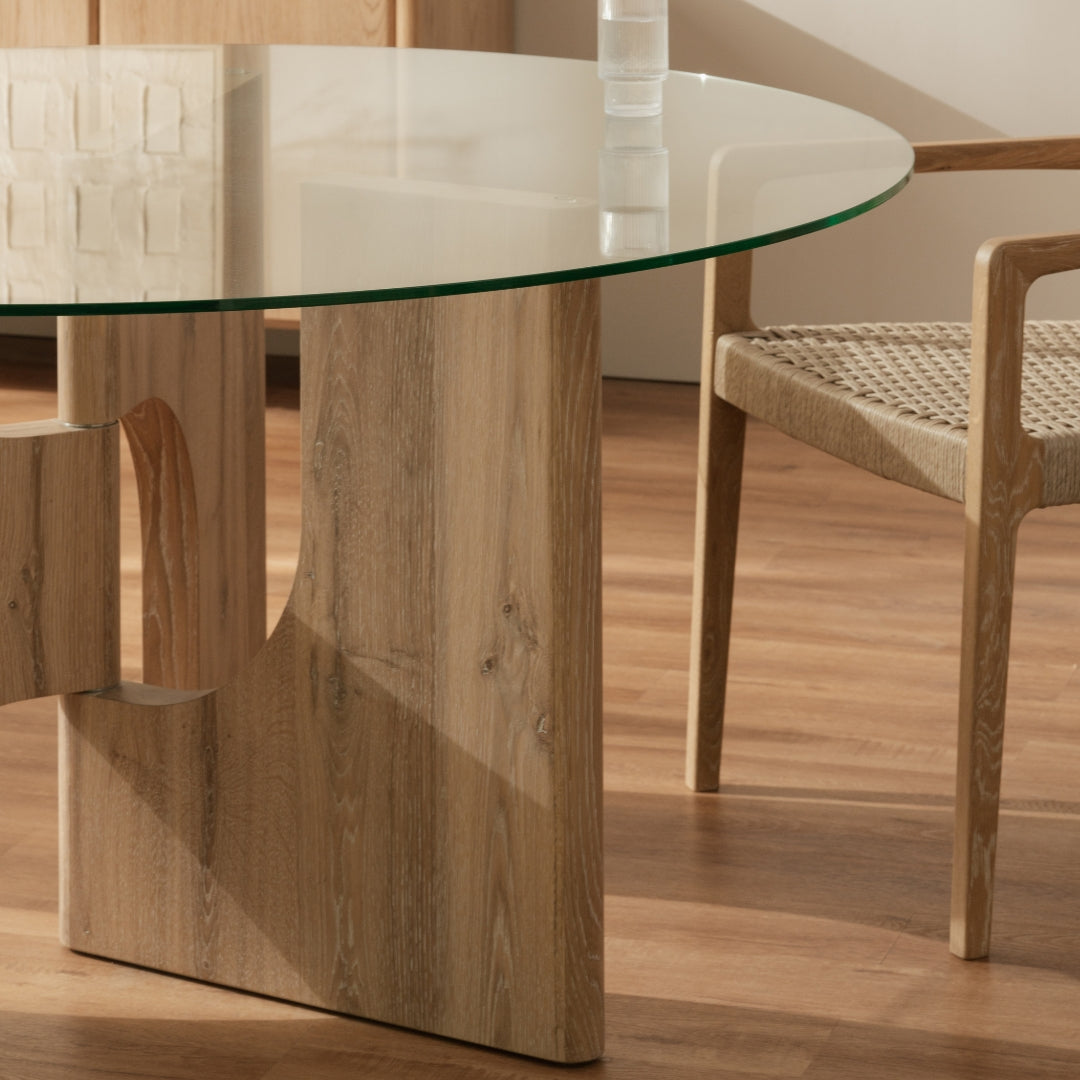 Floema Round Dining Table with Glass Top