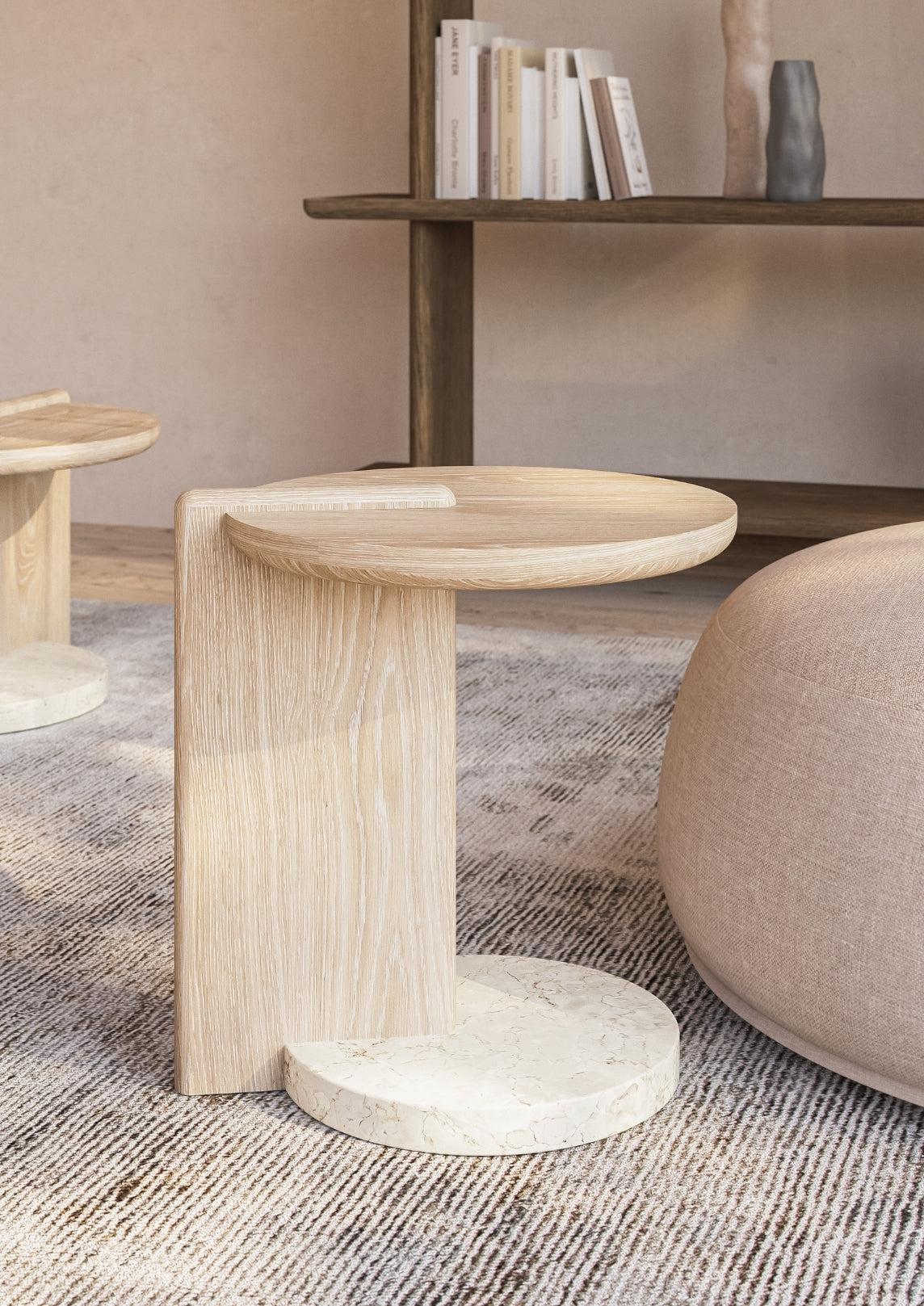 Leo End Table - Natural - Creme Marble