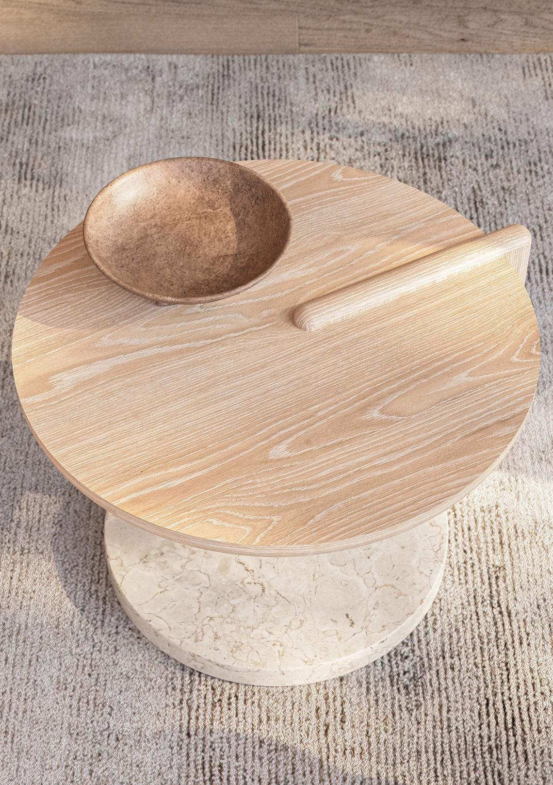 Leo Small Coffee Table - Oak End Grain - Creme Marble