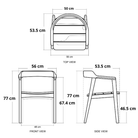 Line drawing of a chair with dimensions.