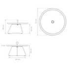 Diagram of a round table with dimensions.