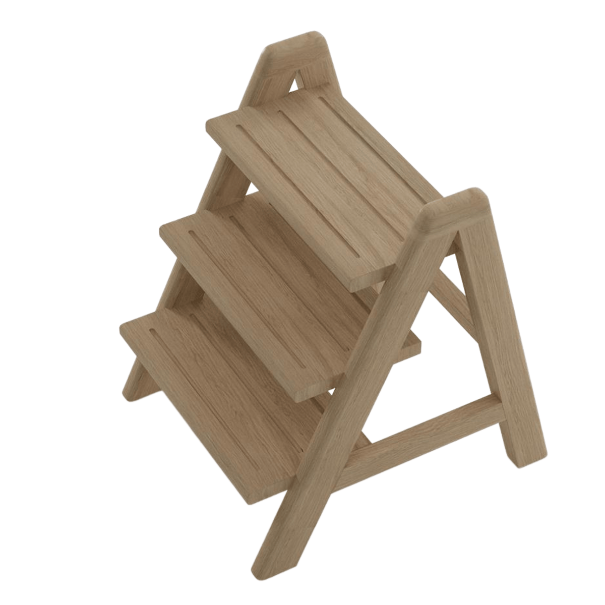 Wooden three-step folding ladder.