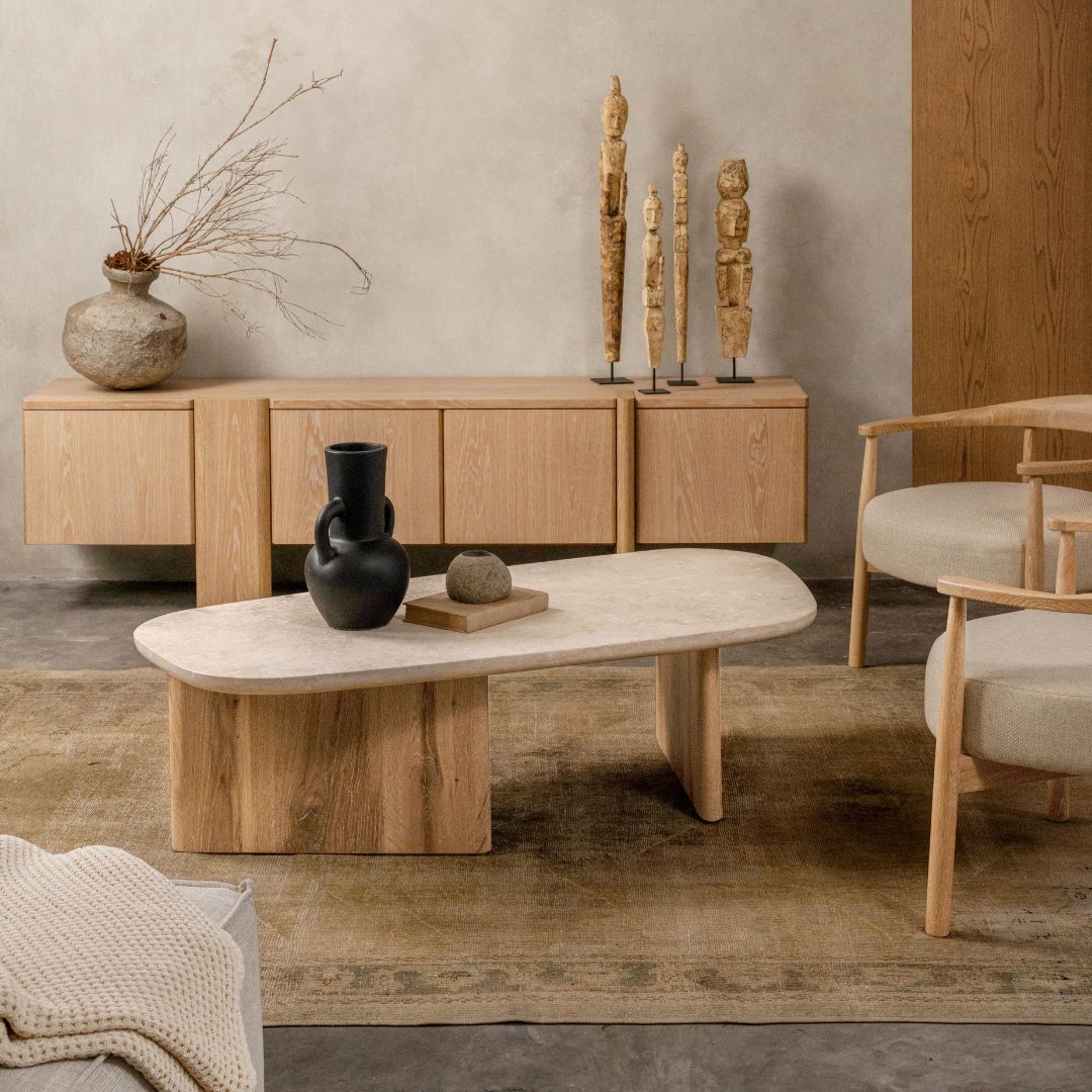 Montaro Coffee Table with Marble Top - Natural