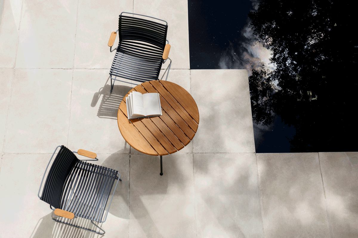 Outdoor seating with table and book