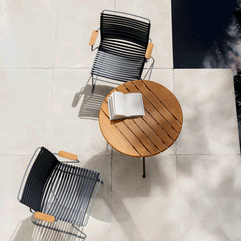 Outdoor seating set with wood table