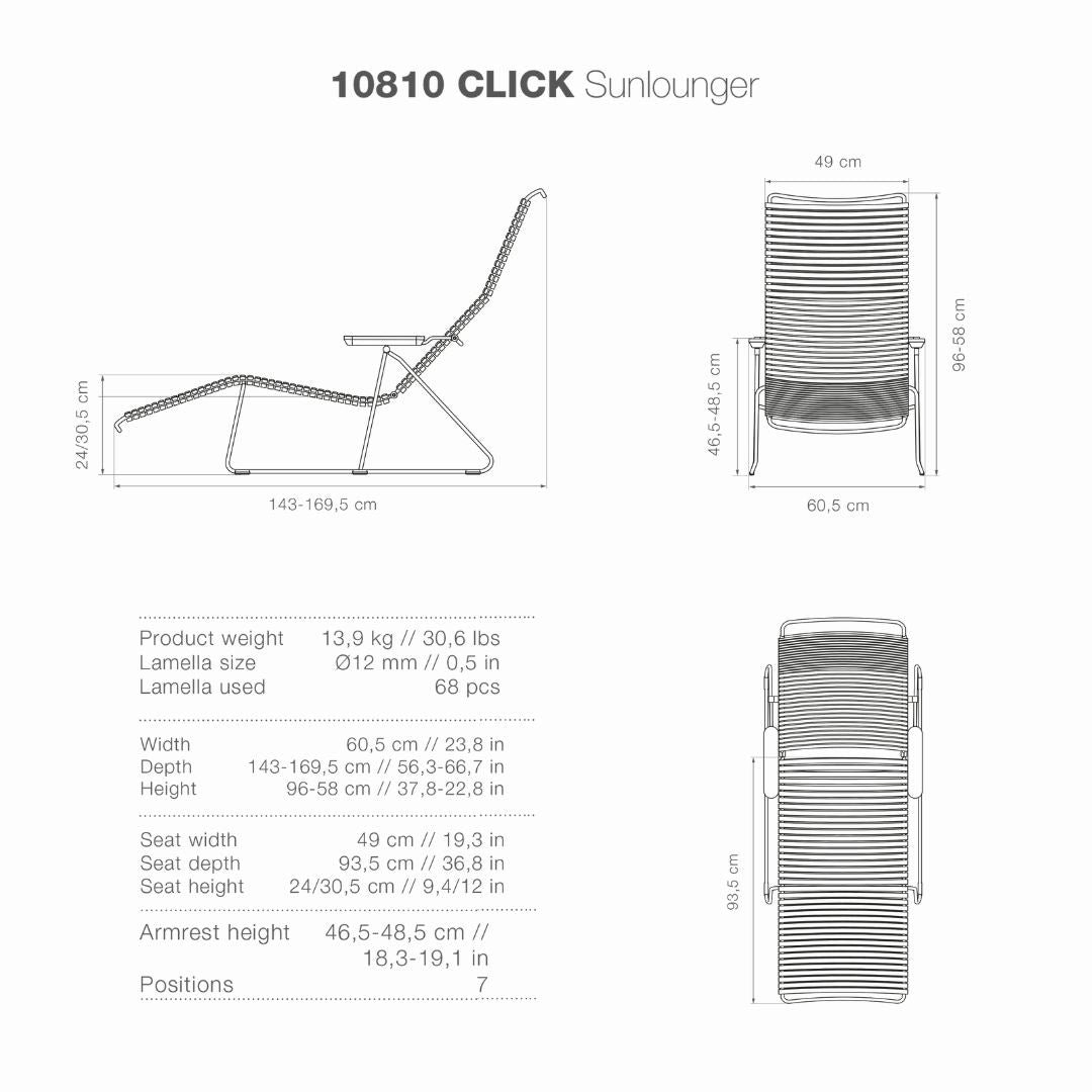 Click Sunlounger with Armrest- Muted White