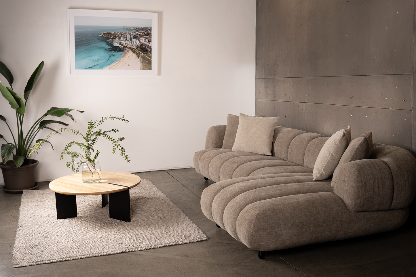 Reya 4 Seater Lounge in Mushroom Fabric