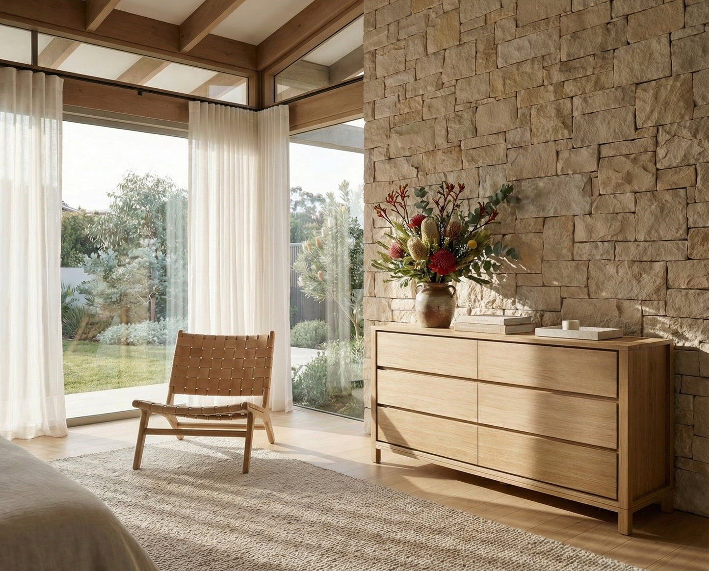 Strap Lounge Chair Light Brown Suede