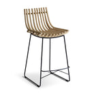 Wooden slat bar stool with black metal legs