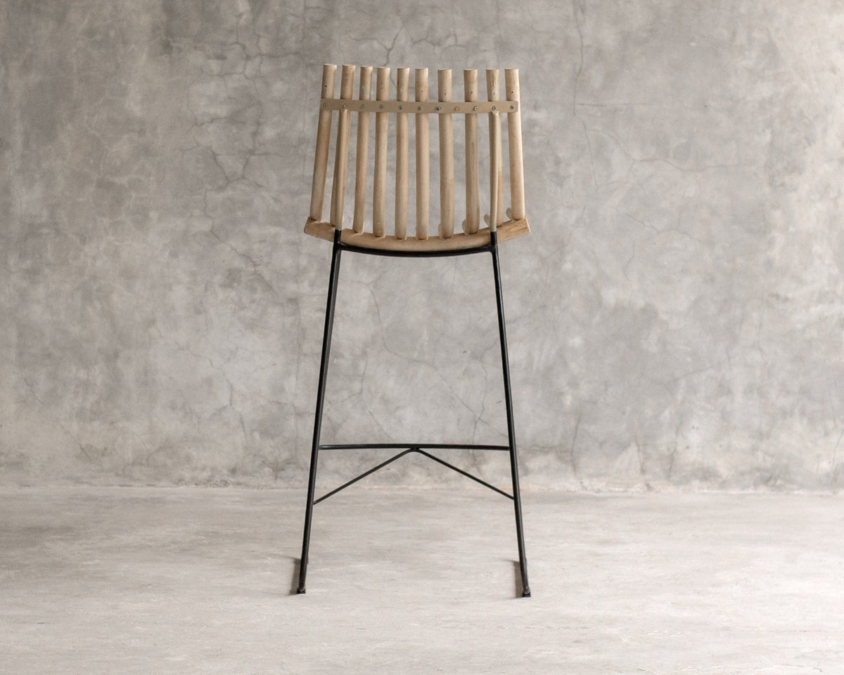 Modern bamboo bar stool with black legs