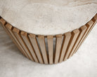 Wooden slat coffee table with stone top