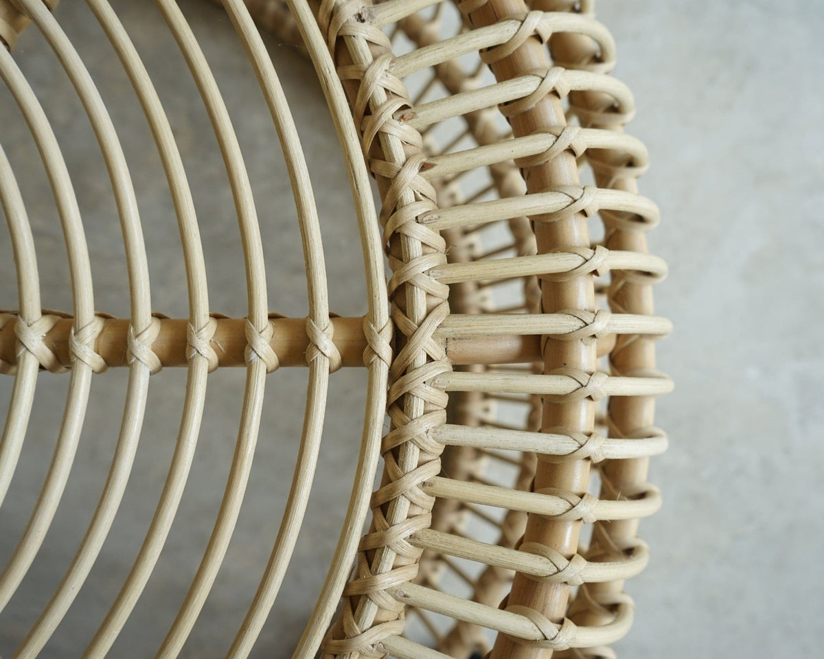 Close-up of woven rattan furniture detail