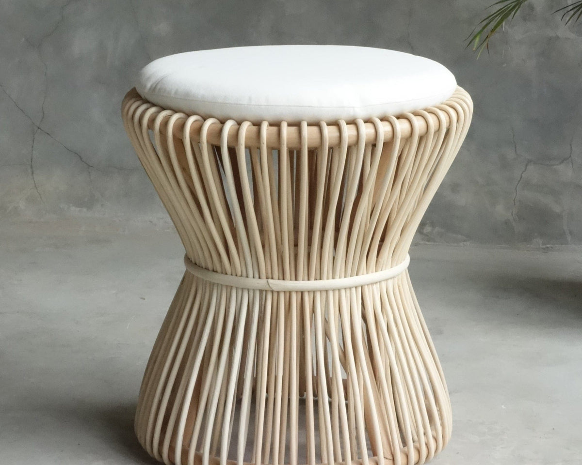 ELE117_3 Rattan Stool with White Cushion