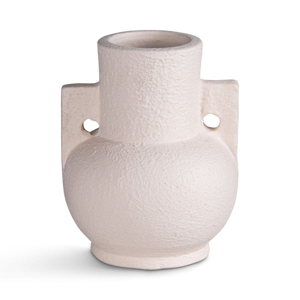 Textured white vase with handles