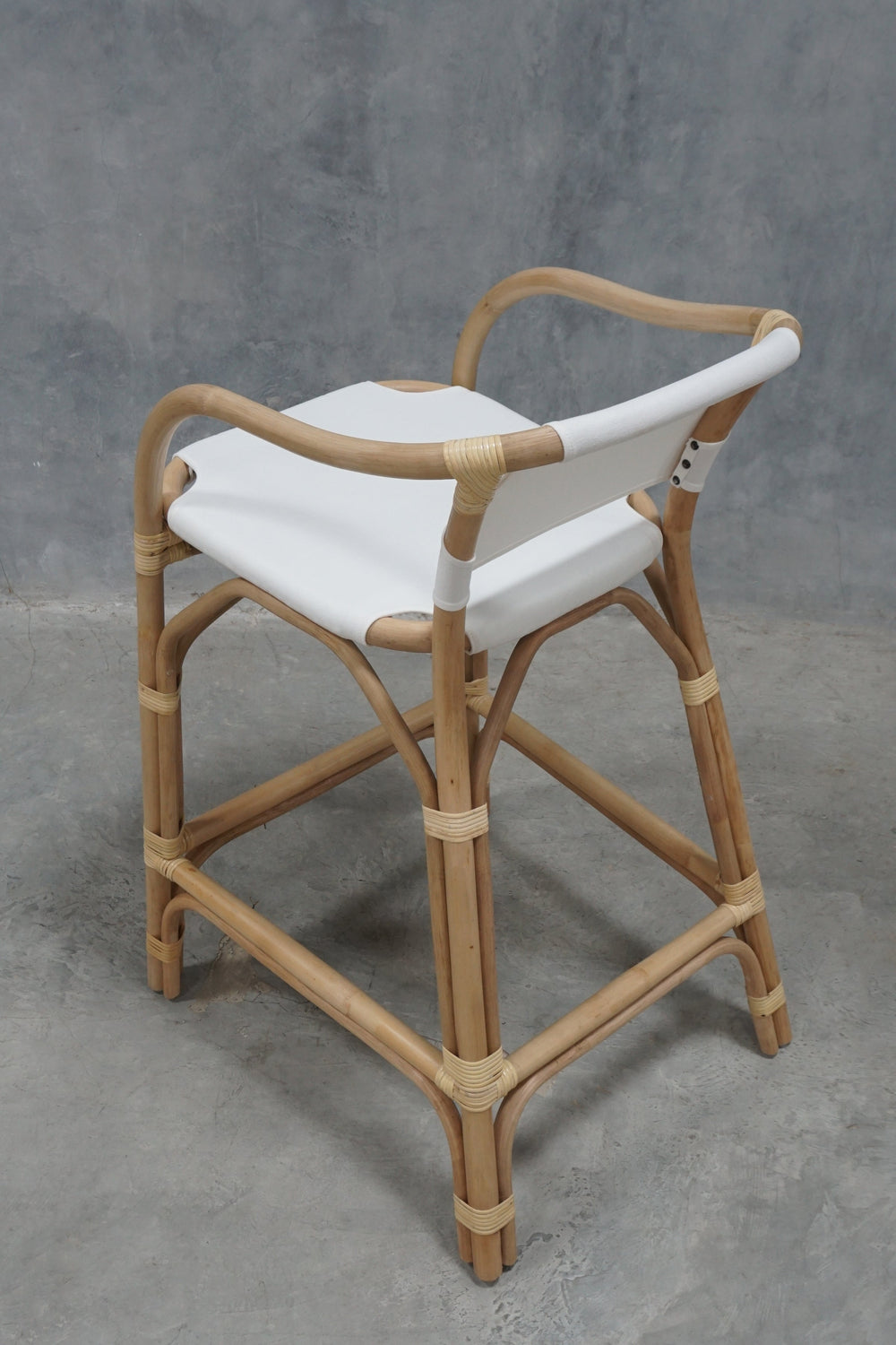 White leather and bamboo counter stool