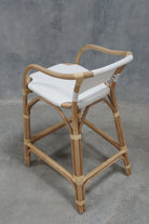 White leather and bamboo counter stool