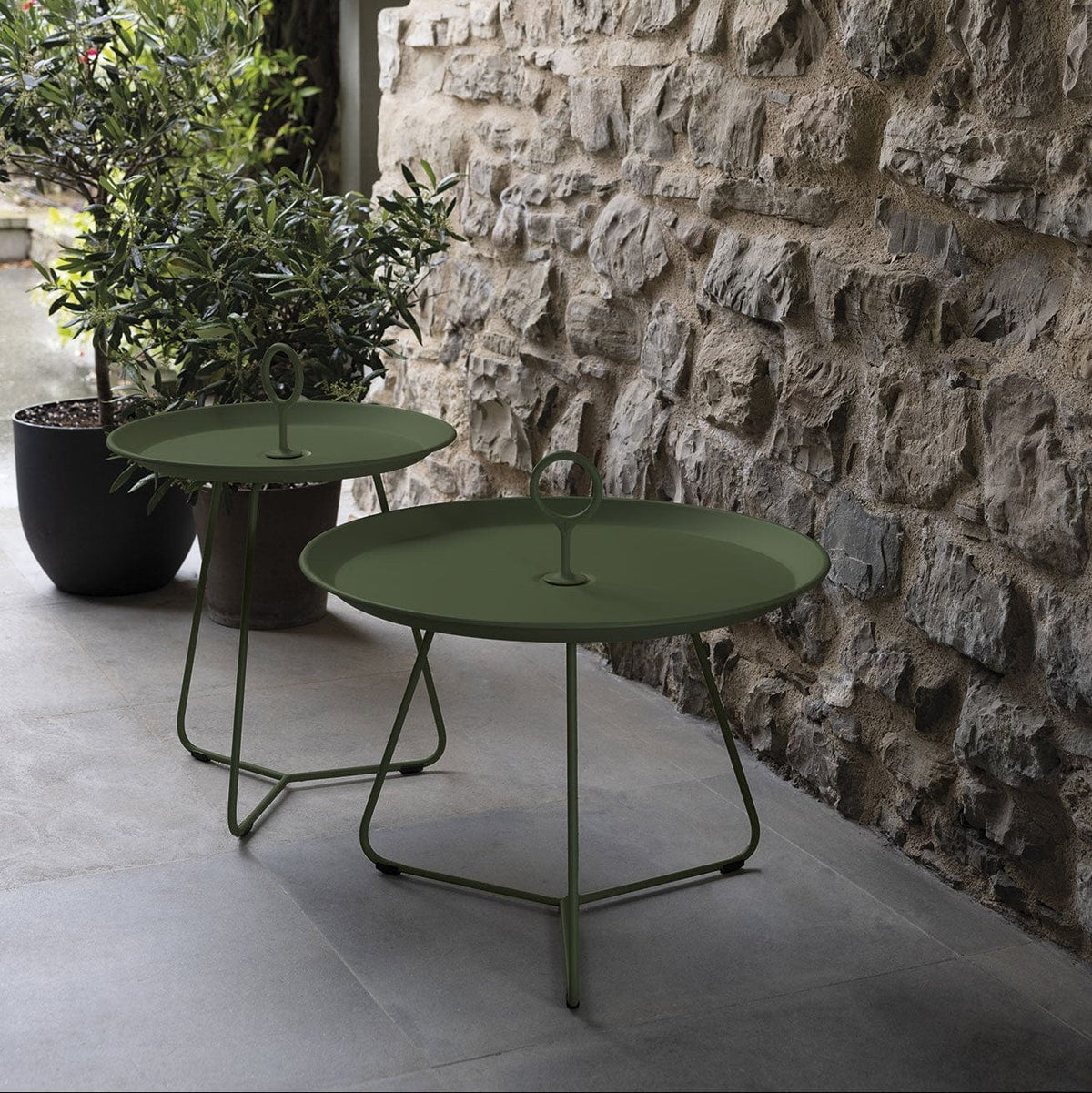 Olive green EYELET side tables (2 sizes) by HOUE