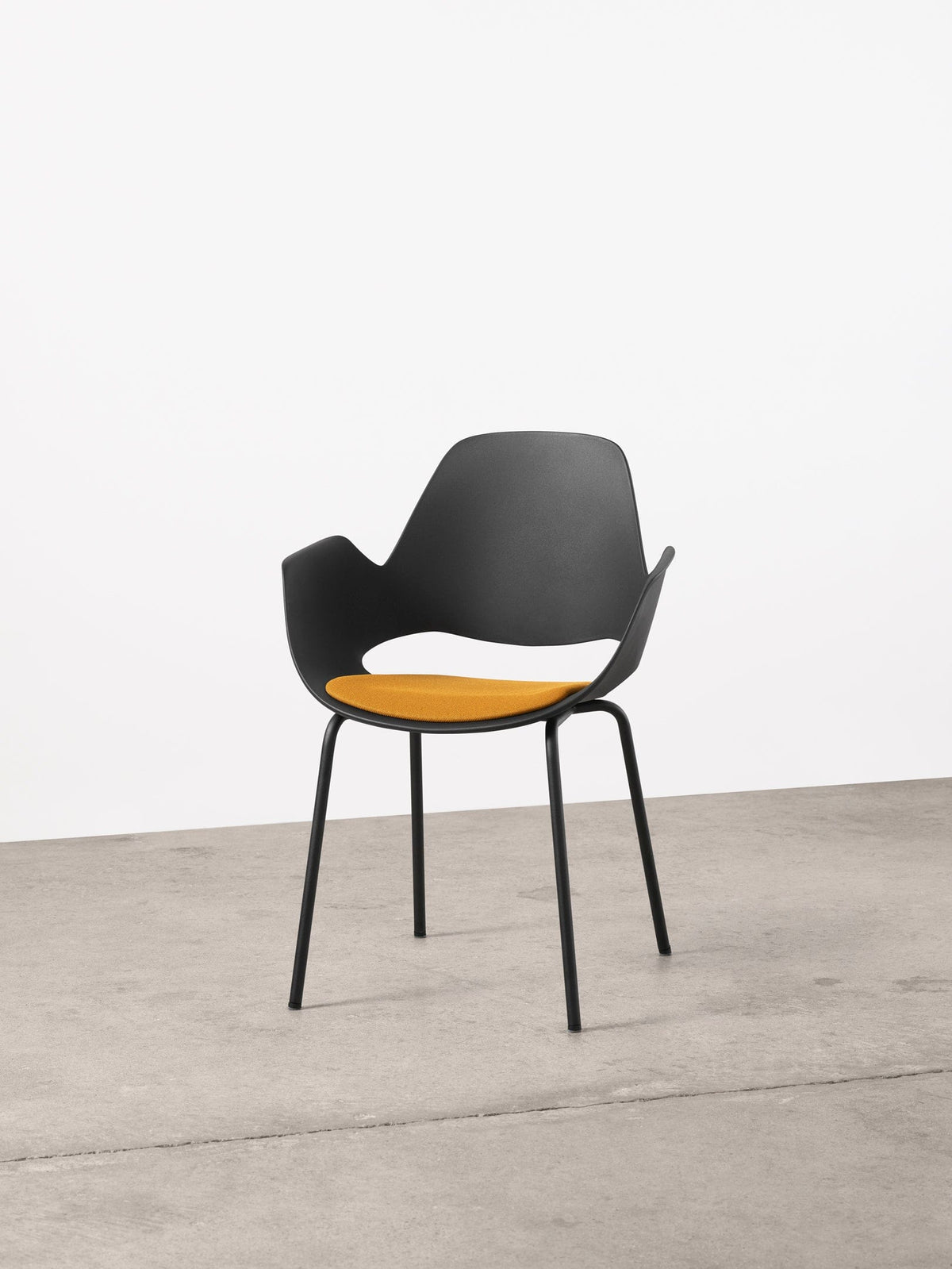 HOUE FALK chair, dark with yellow upholstered seat