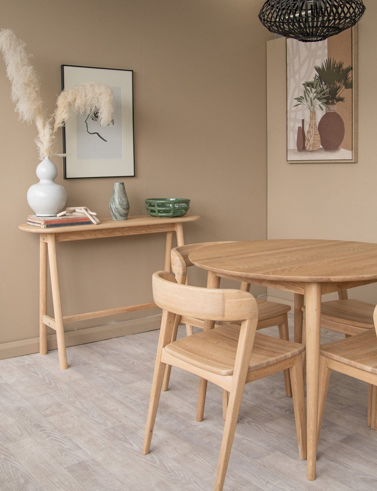 Interior design with wooden table and chairs