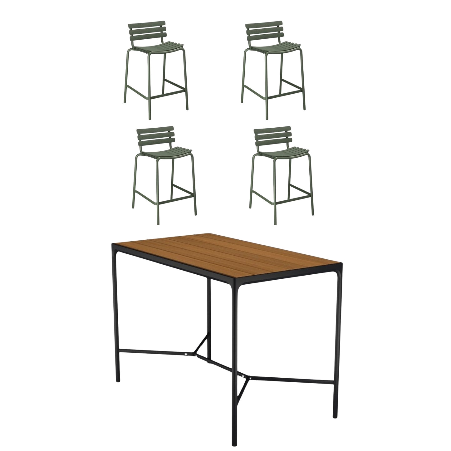 Four Bamboo Bar Table (160cm) with 4 Counter Stools - Green